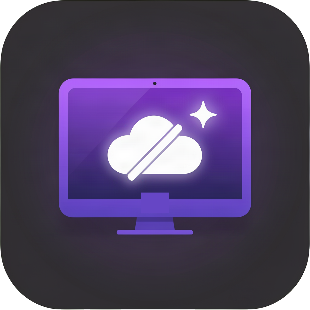 l3ms app icon: violet Mac display with an offline cloud symbol and a spark